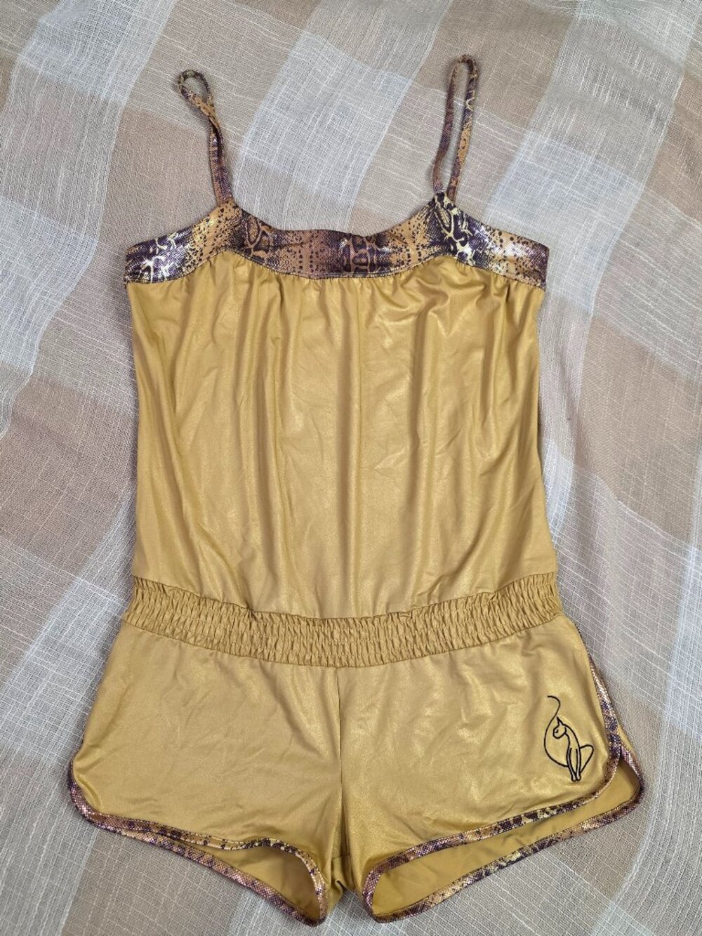 y2k McBling Sporty Baddie Indie Sleaze Baby Phat Gold, Snakeskin Strappy Romper